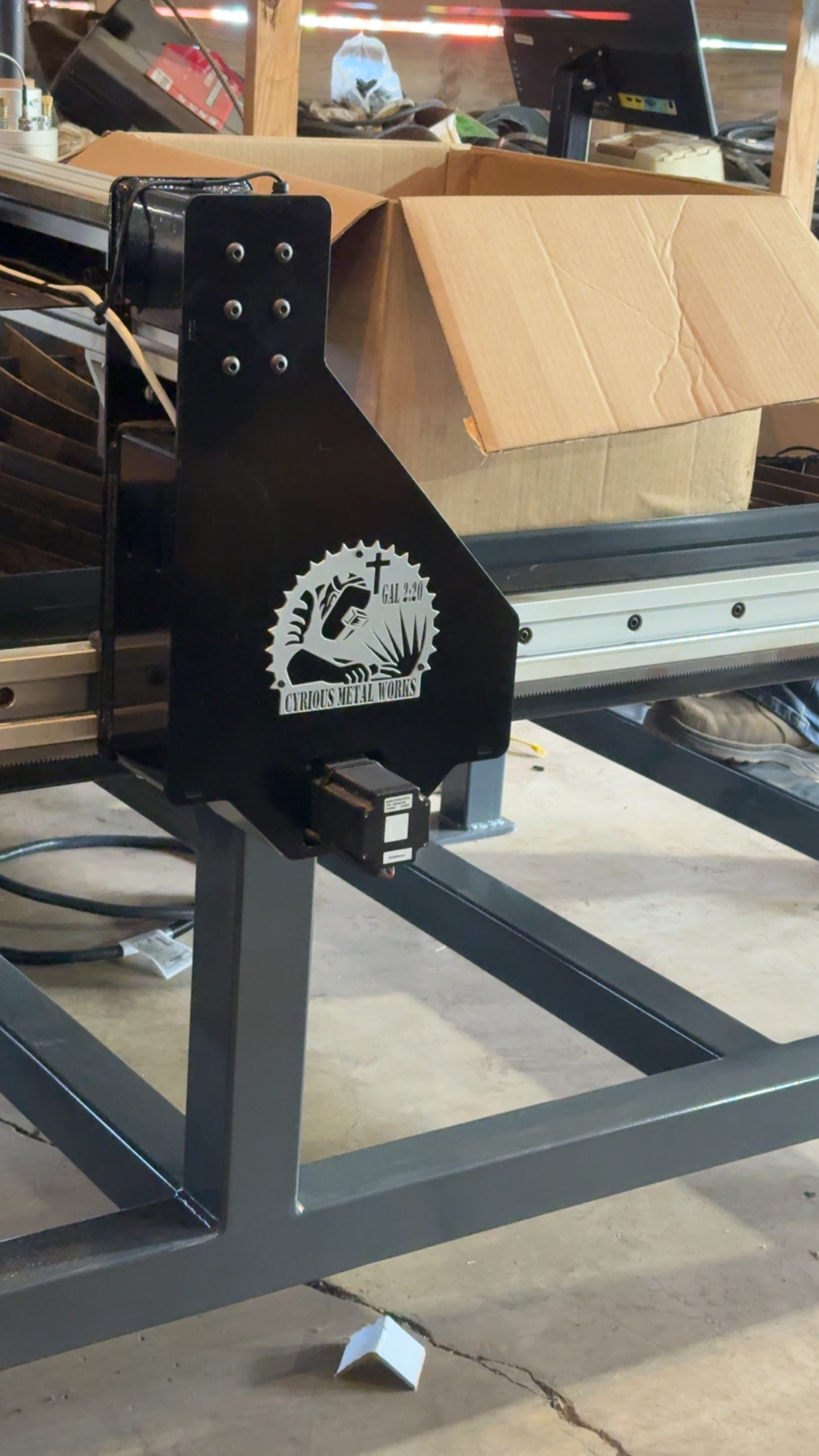 CNC Plasma Cutting Head with Cyrious Metal Works branding